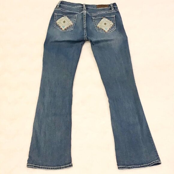 Rock & Roll Denim 28 Long Mid Rise Bootcut Aztec Women’s Jeans Aqua Stretch - Picture 6 of 13